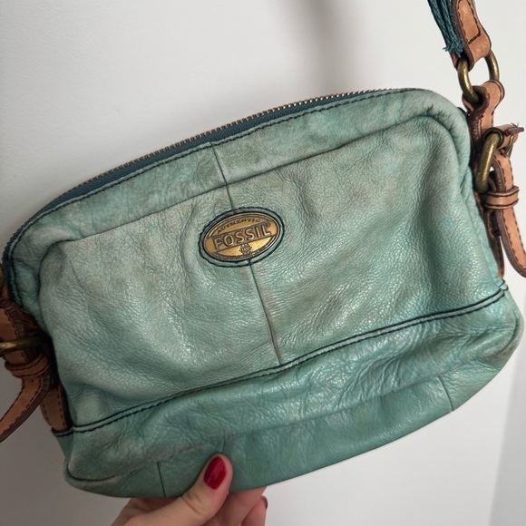 Fossil turquoise Leather Crossbody Bag boho western shabby chic coastal cowgirl - Picture 6 of 11